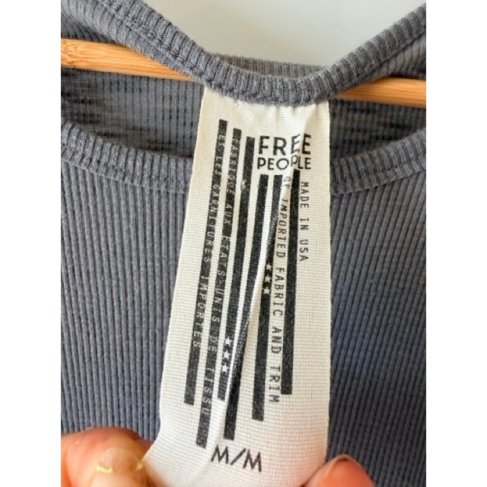 Free People Ribbed Racerback Tank Top Womens M Gray Basic Layering Casual - Picture 7 of 8